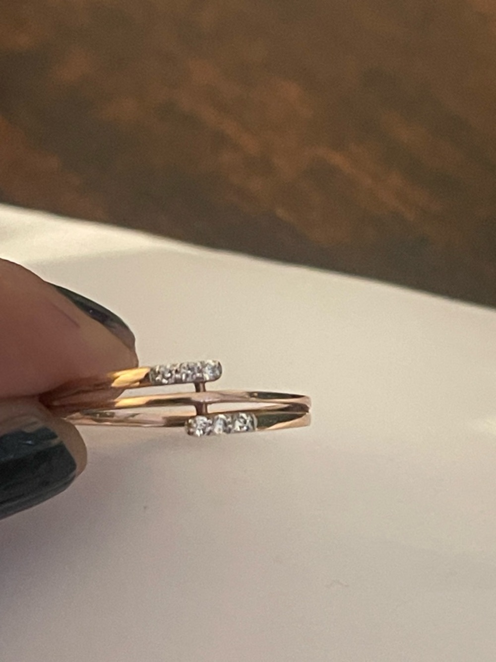 14k rose gold bypass Diamond Ring, Size 7